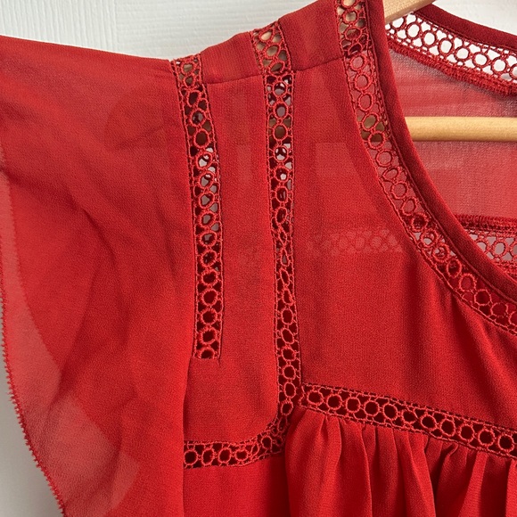 LOFT Red Ruffle Sleeve Blouse - Picture 3 of 7